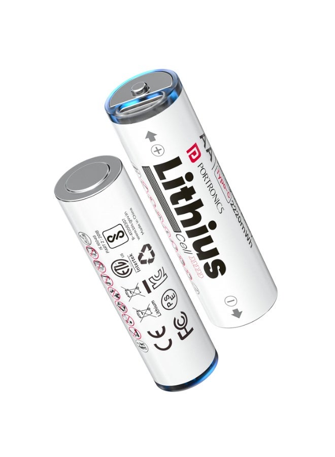 بورترونيكس Portronics AA Lithius Type C Rechargeable Batteries, Pack of 2, Lithium Ion Cell Composition, Upto 1480mAh Capacity, Low Self Discharge, No Separate Charger Required (White) - Image 1
